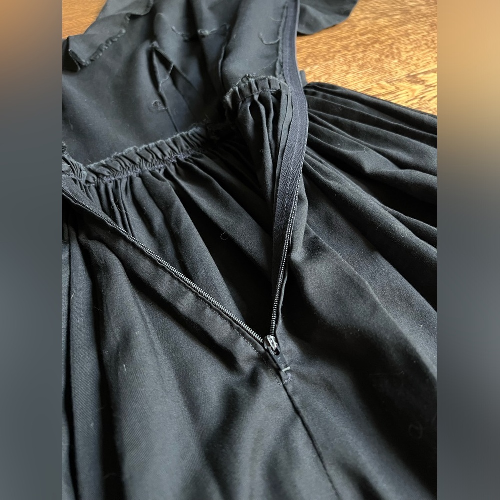 Handmade Cotton Swing Dress, Black Ruffled Fit and Flare Cottagecore Dress - Picture 9 of 10
